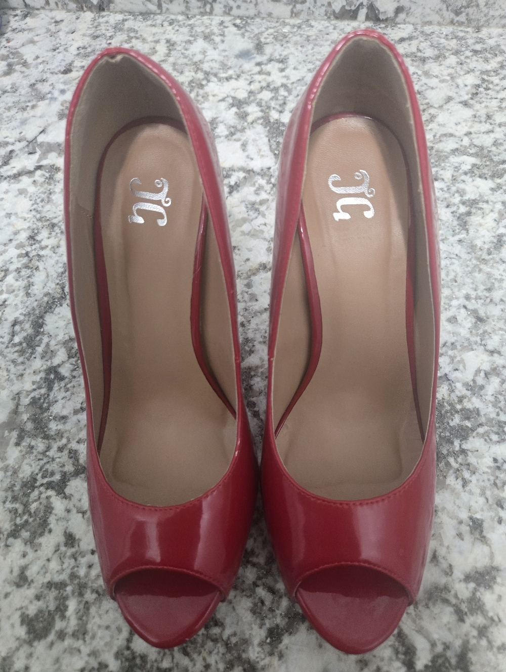 JG Red Patent Peep Toe High Heels Size 9